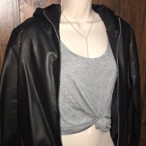 Women’s faux leather hoodie jacket